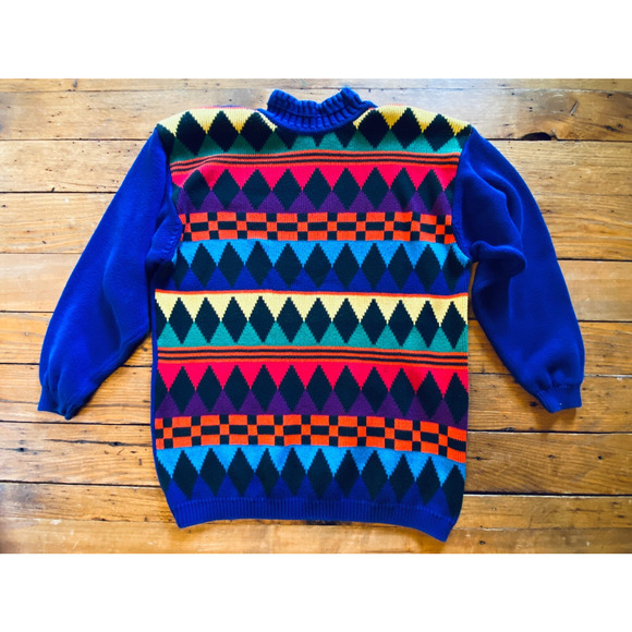 vtg UNITED COLORS OF BENETTON Sweater XL geometric argyle Ski Made in Italy - Picture 1 of 6